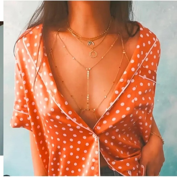 18k Gold plated Sexy Layered Body Chain  Harness Necklace Women Bikini Dress new - Picture 4 of 6